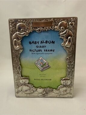 Royal Selangor Pewter Teddy Bear Picnic Baby Album Diary Picture Frame 1996 4x6